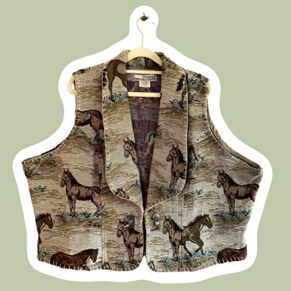 Vintage Western Horse Tapestry Vest - Picture 1 of 6